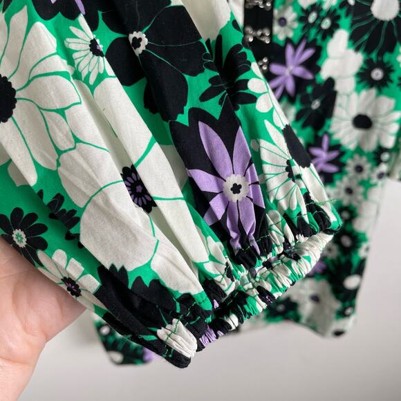 Alexia Admor Sammie Mini Dress 60s Green Floral Size 4 Retro Square Neck - Picture 9 of 12